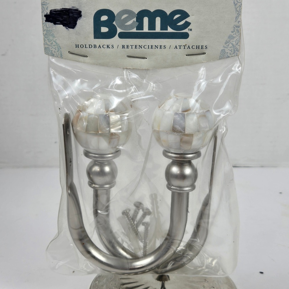 Beme Select Pearl Ball Brushed Steel Curtain Holdbacks Pair VTG 2002 NOS HFPLBS